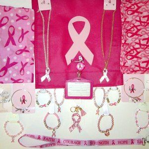 20 Piece Breast Cancer Awareness Pink Ribbon Gift Set Bracelets Lanyard Bandana